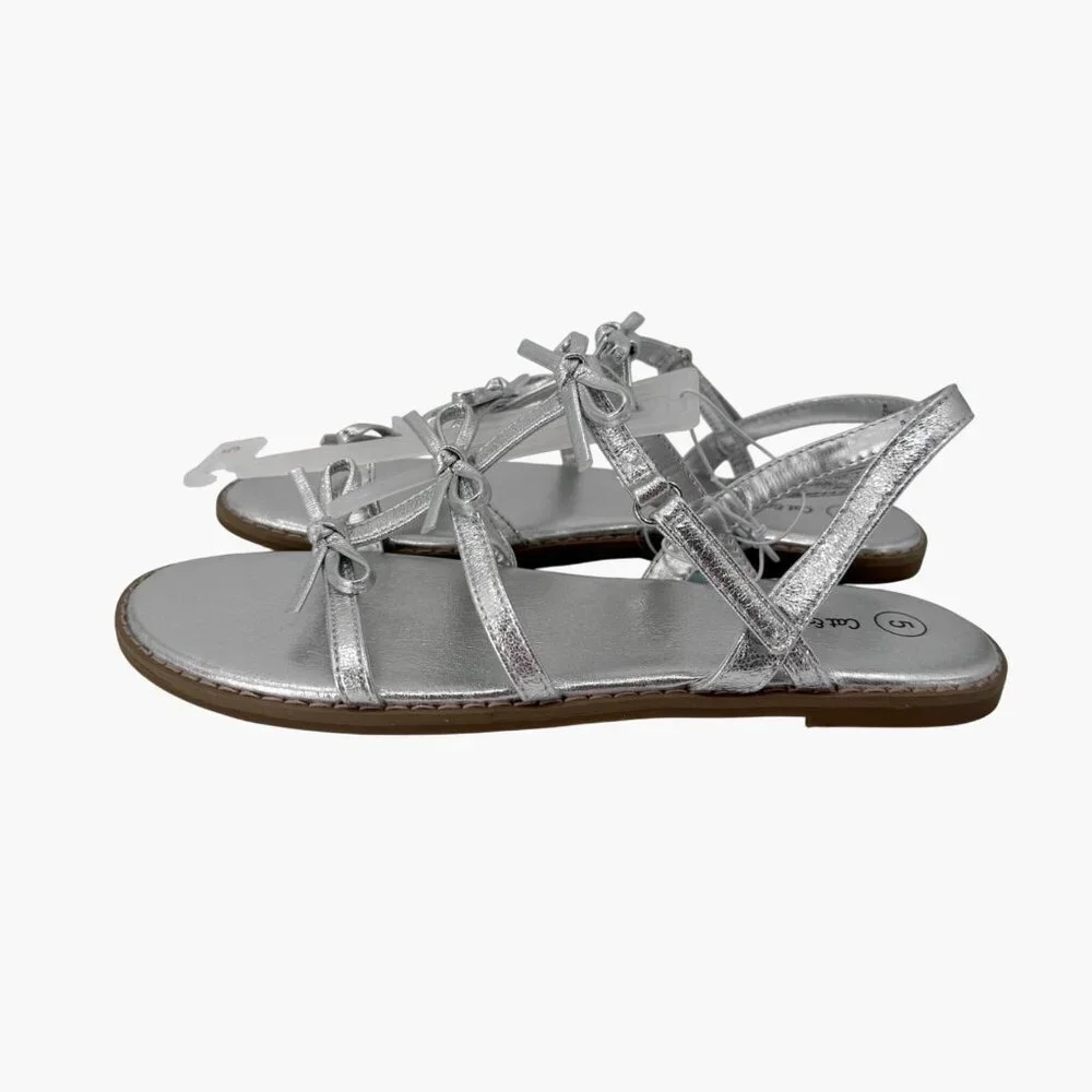 NEW Cat & Jack Kids' Aria Bow Sandals - Silver - Size 5